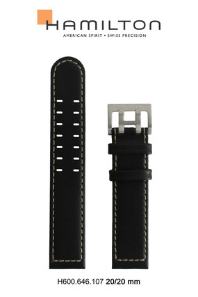 Horlogeband Hamilton H70505733 / H001.70.505.733.11 Leder Zwart 20mm